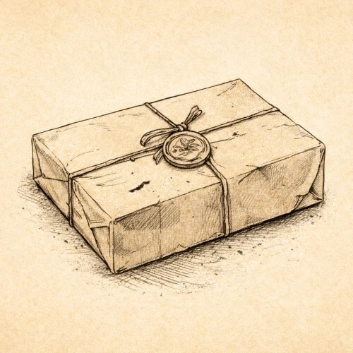 Icono artístico de packaging artesanal cuidado con presentación elegante