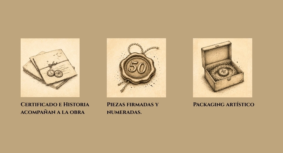 Ilustraciones sobre certificado de autenticidad, ediciones limitadas firmadas y packaging artístico premium