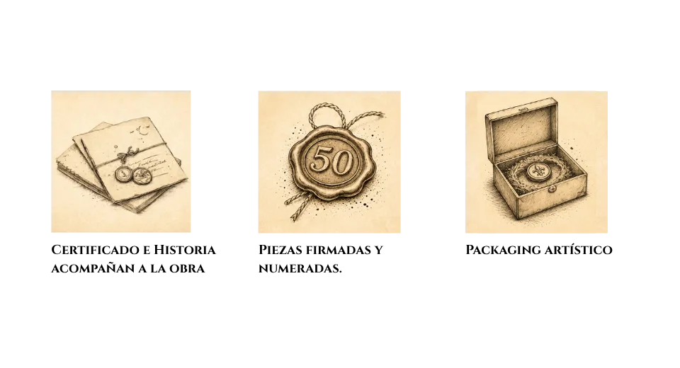 Ilustraciones sobre certificado de autenticidad, ediciones limitadas firmadas y packaging artístico premium